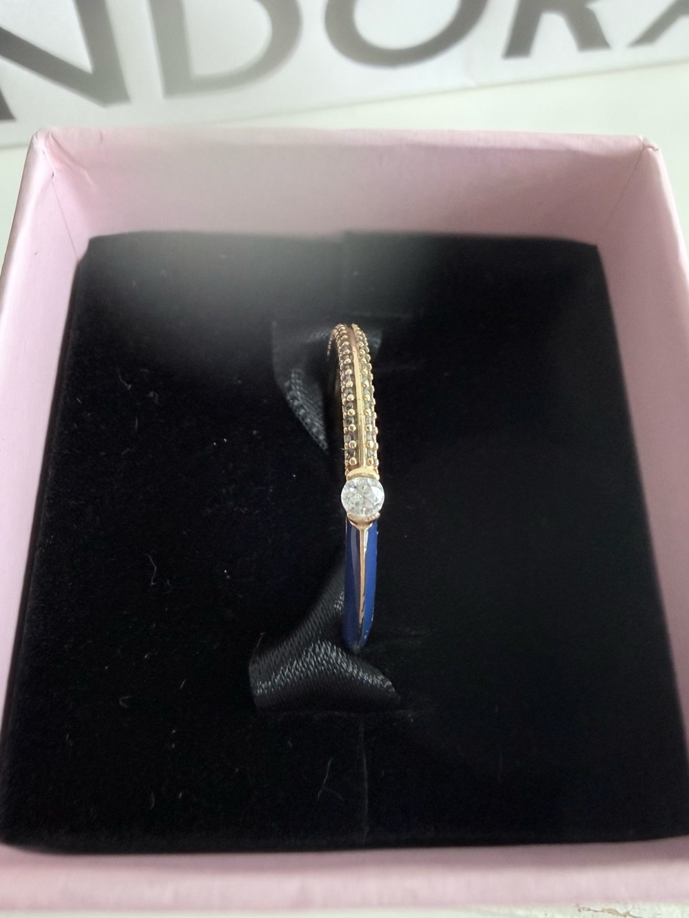 Pandora Gold-Plated Blue Enamel and Crystal Accent Women's Ring